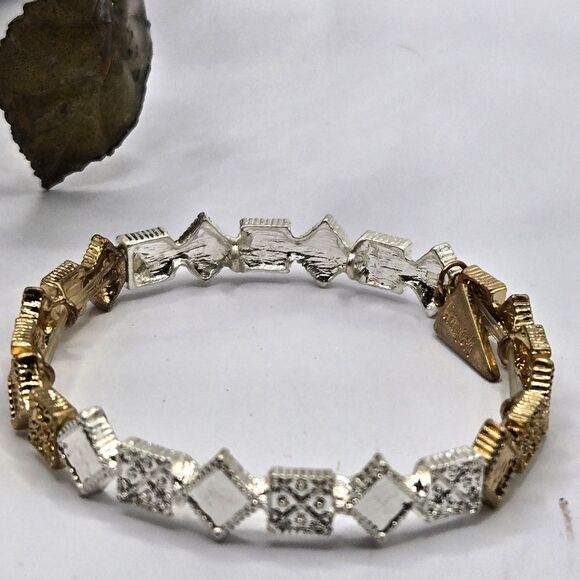 "5/$25" Eremish Geometric Gold & Silvertone Stretch Bracelet Sz Small - Picture 3 of 7